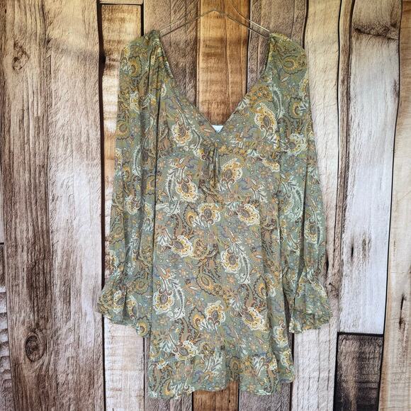 Wildflower Dress Babydoll Bohemian Floral Mini Romantic Long Sleeve Large - Picture 2 of 9